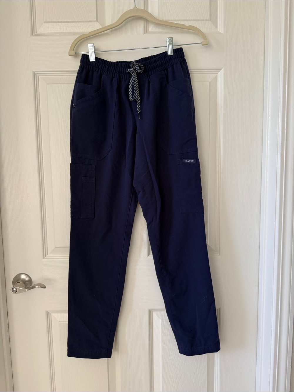 Jaanuu Women’s Navy Boot Cut Drawstring Cargo Scrub Pants